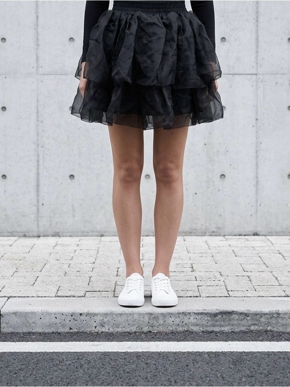 2210 - Black Layered Organza Skirt - Women